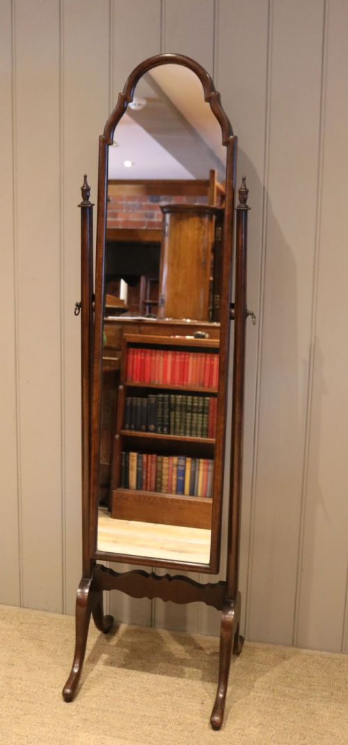 Walnut Queen Anne Style Cheval Mirror