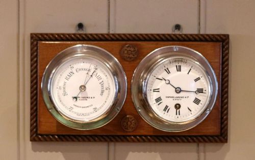 Pair of Nickel Plated Ships Clock & Barometer
