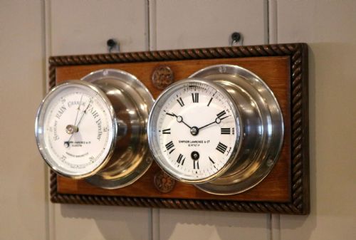 fig 1. Pair Of Nickel Plated Ships Clock & Barometer