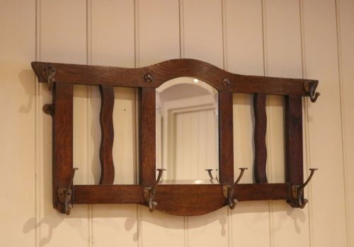 Oak Mirrored Coat Hooks