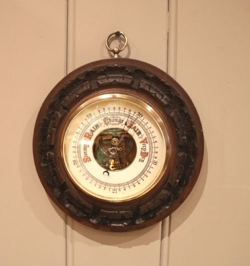 Carved Beechwood Aneroid Barometer