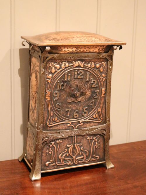 Arts & Crafts Voysey Style Copper and Steel Mantel Clock