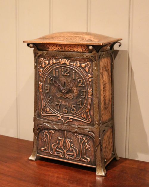 fig 1. Arts & Crafts Voysey Style Copper And Steel Mantel Clock