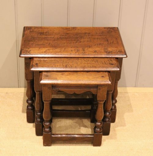 Small Solid Oak Nest of Three Tables


