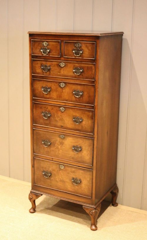 Tall Burr Walnut Chest of Drawers