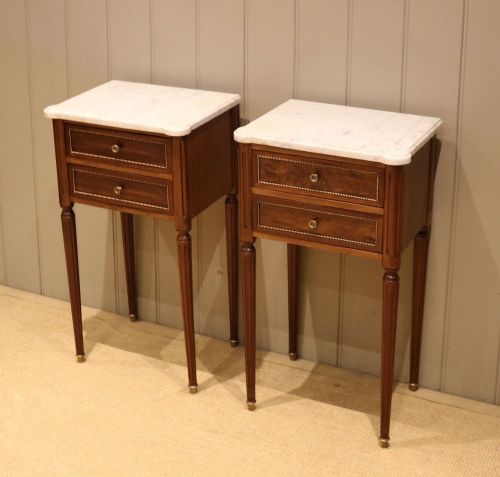 Pair of French Marble Top Bedroom Cabinets