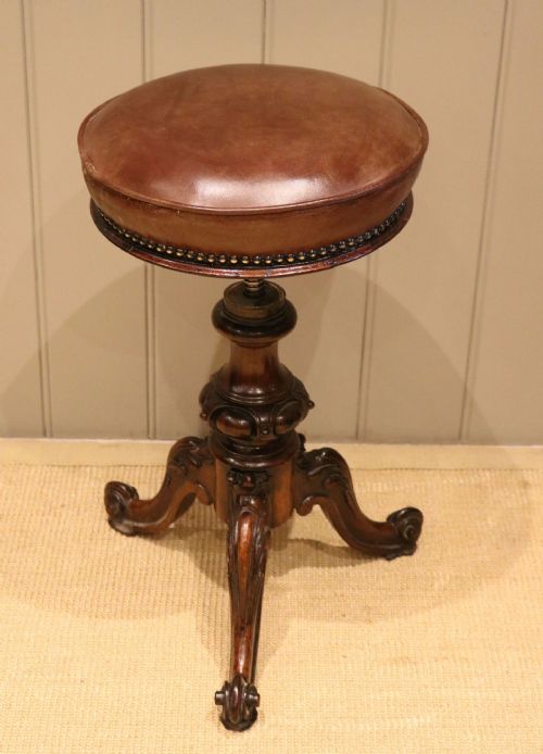 19th Century Leather Top Piano Stool
