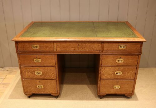 Solid Oak Military Style Pedestal Desk