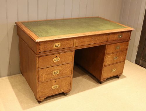 fig 1. Solid Oak Military Style Pedestal Desk