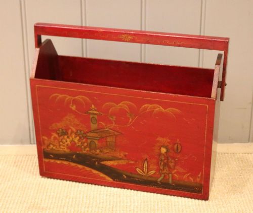 Red Lacquered Chinoiserie Magazine Rack