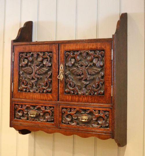 Victorian Carved Oak Wall Cabinet