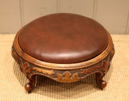 Victorian Carved Walnut Foot Stool