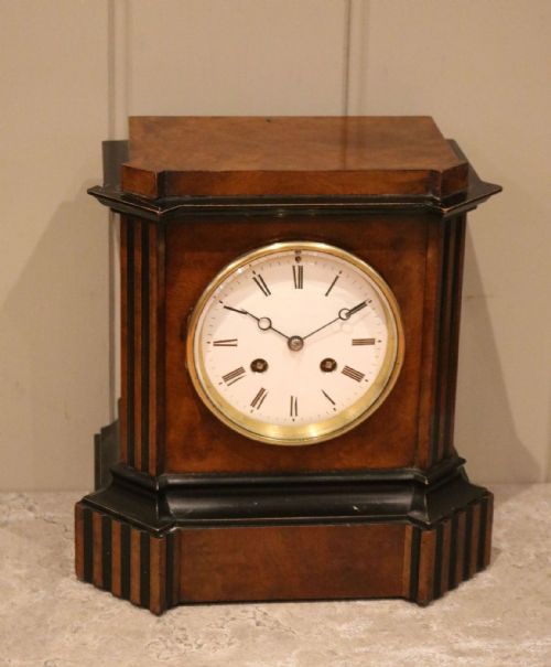 fig 1. Mid Victorian Burr Walnut & Ebonised Mantel Clock