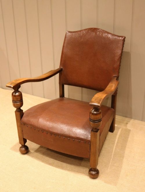Low Beech Framed Leather Chair