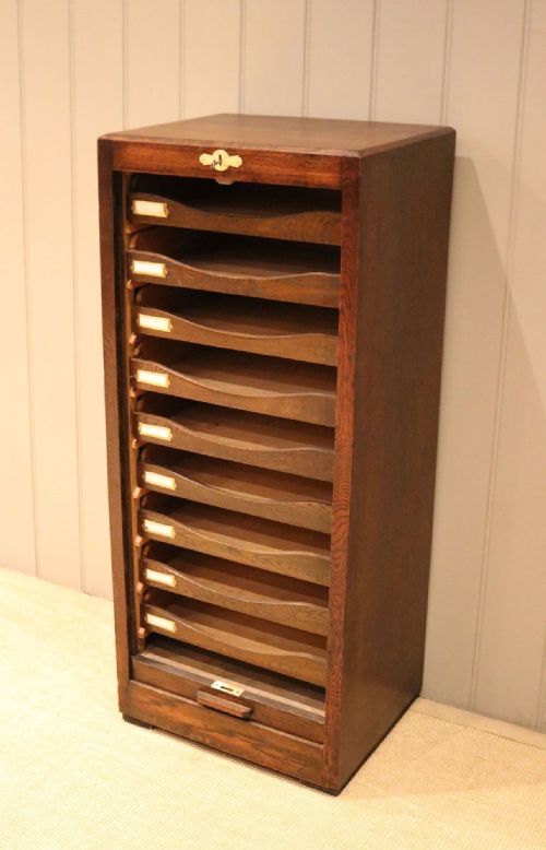 Dark Oak Tambour Front Filing Cabinet