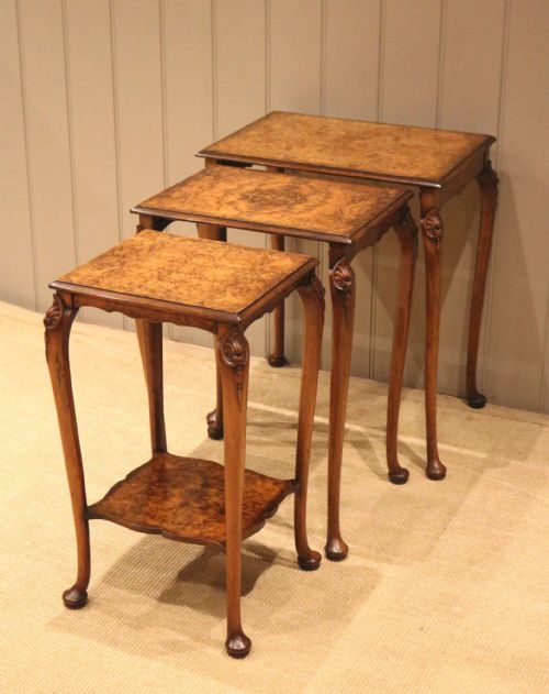 Burr Walnut Nest of Three Tables