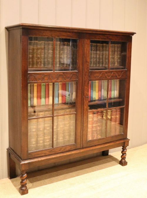 Oak Two Door Glazed Bookcase
