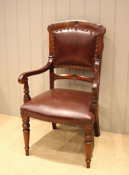 Edwardian Walnut & Leather Armchair