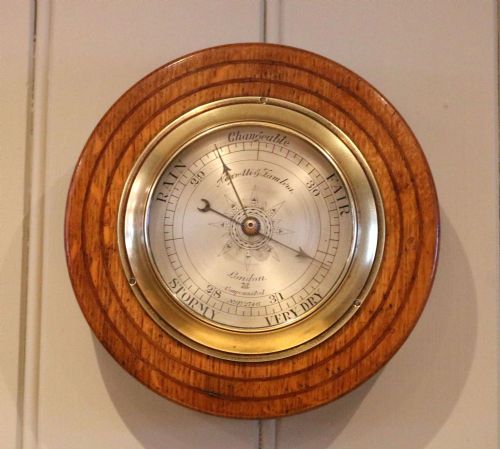 Circular Oak Aneroid Barometer