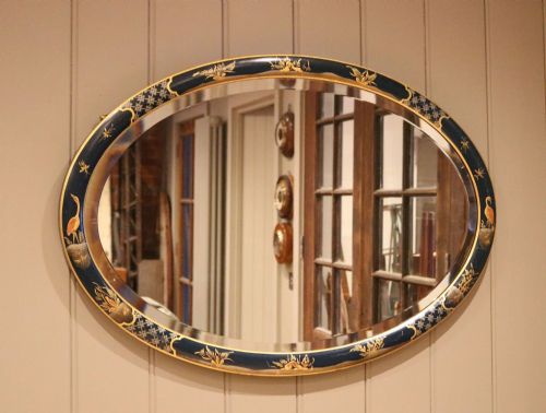 Blue Oval Chinoiserie Wall Mirror