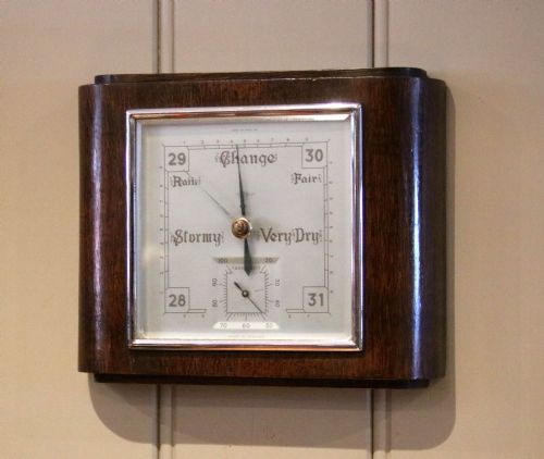 Art Deco Oak Aneroid Barometer