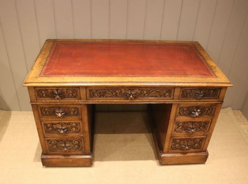 fig 1. Carved Oak Pedestal Desk