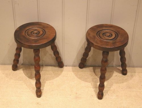Pair of Low French Beechwood Stools