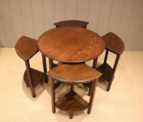 Unusual Oak Nest of Five Tables