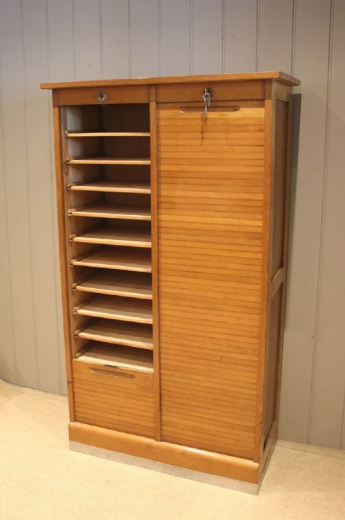 French Oak Double Tambour Front Filing Cabinet