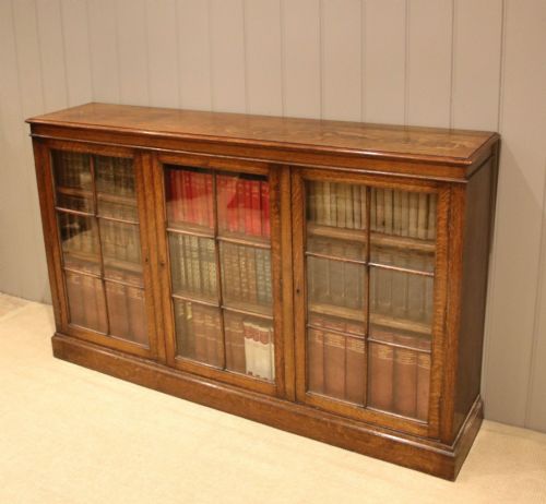 Three Section Oak Glazed Bookcase