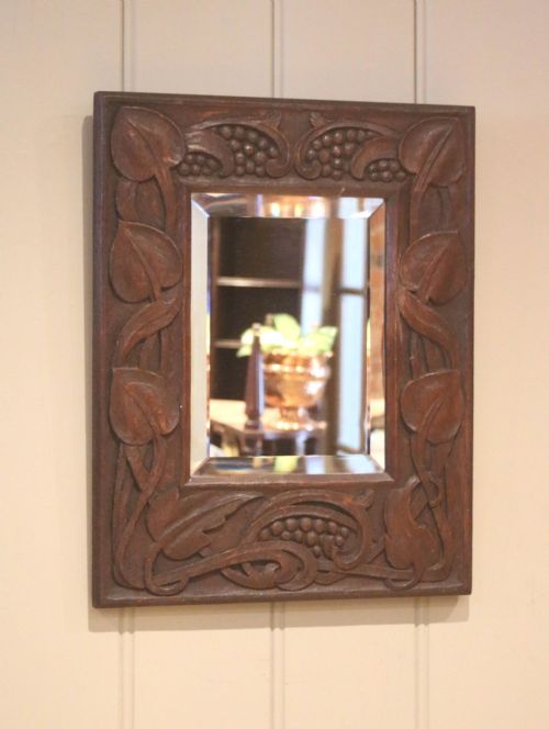 Arts & Crafts Carved Oak Wall Mirror