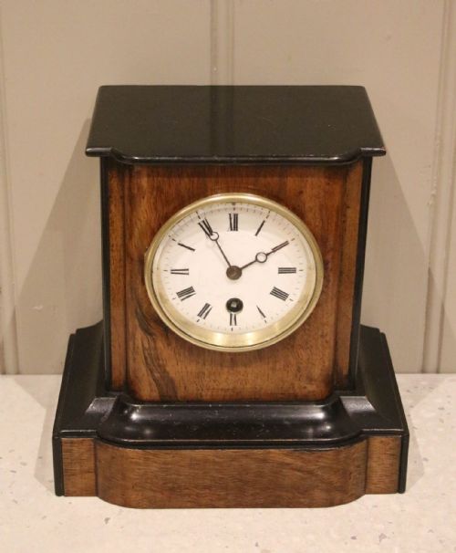 Small Walnut & Ebonised Timepiece Mantel Clock