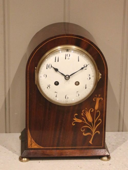 fig 1. Unusual Mahogany & Inlay Art Nouveau Mantel Clock