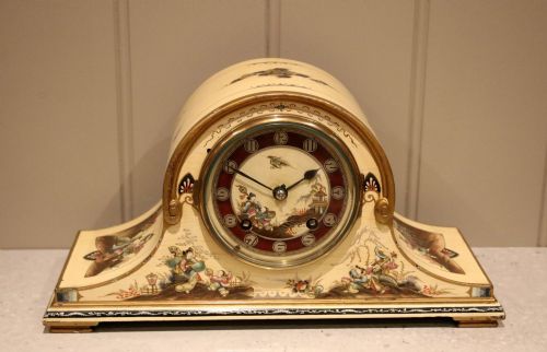 fig 1. Unusual Cream Chinoiserie Napoleon Hat Mantel Clock