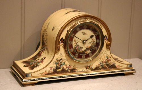 fig 2. Unusual Cream Chinoiserie Napoleon Hat Mantel Clock