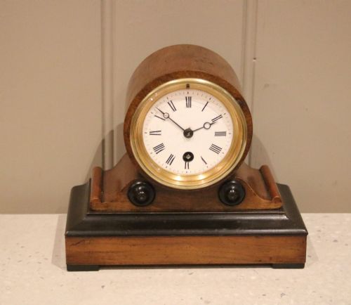 Small Walnut Drumhead Mantel Clock