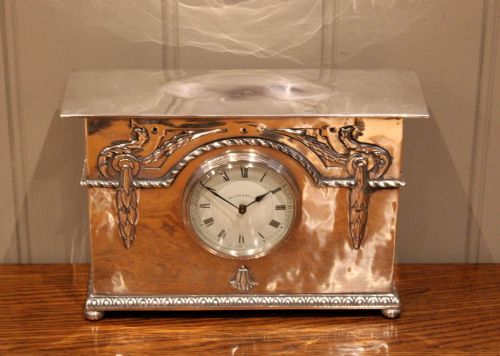Arts & Crafts Silver Plated Mantel Clock