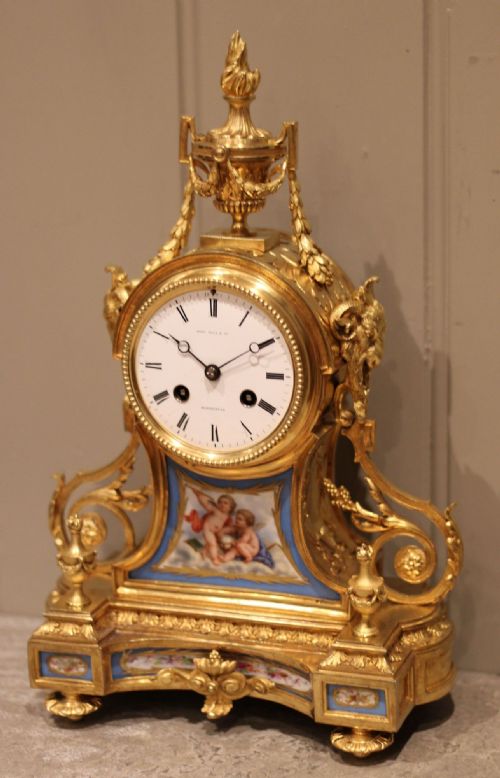 fig 1. French Ormolu & Porcelain Panel Mantel Clock