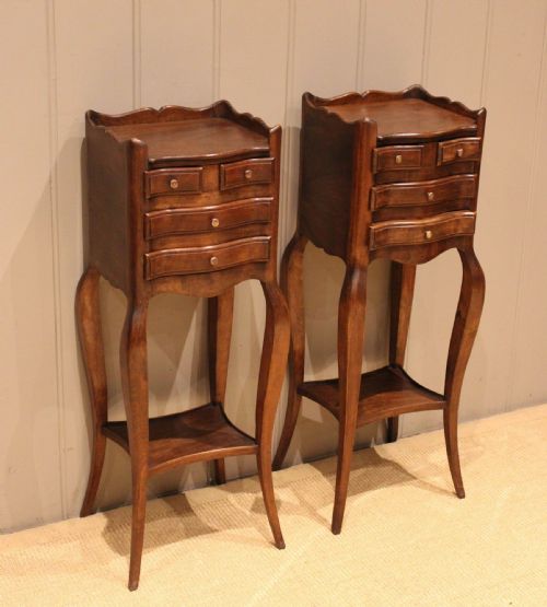 fig 1. Pair Of Slim French Cherry Wood Bedside Cabinets