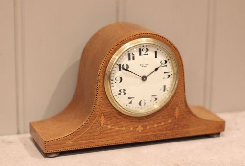 fig 1. Small Oak Inlaid Napoleon Hat Mantel Clock