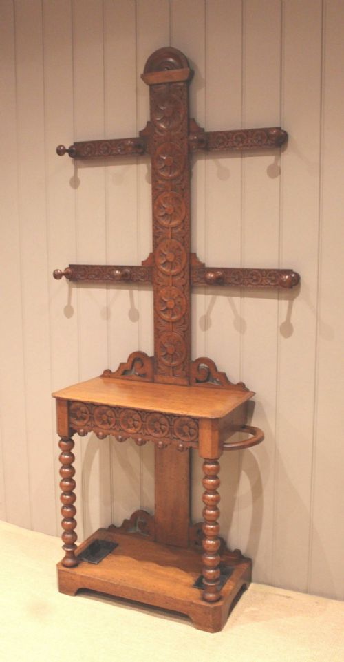 VICTORIAN CARVED OAK HALL STAND - ADDITIONAL PHOTO 4