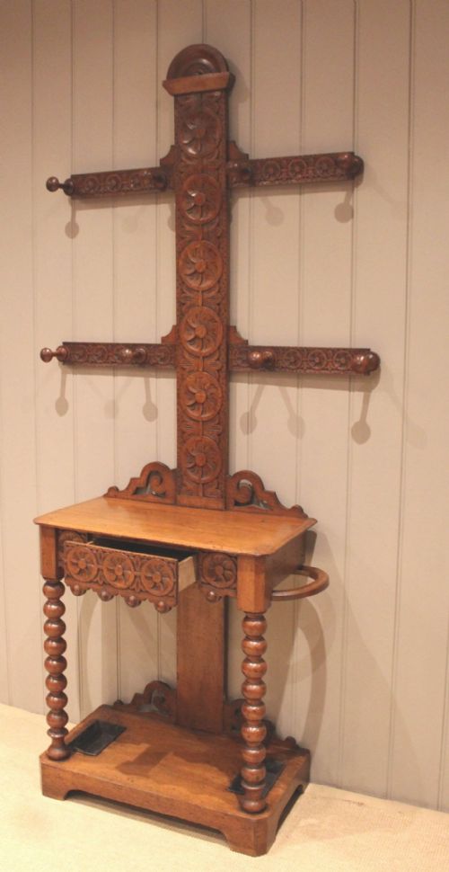 VICTORIAN CARVED OAK HALL STAND - ADDITIONAL PHOTO 5
