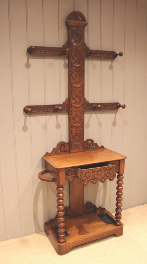 VICTORIAN CARVED OAK HALL STAND - ADDITIONAL PHOTO 6