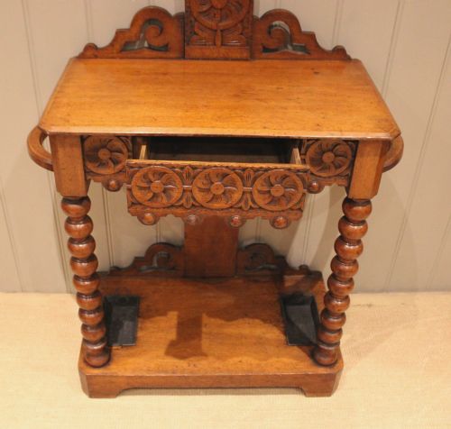 VICTORIAN CARVED OAK HALL STAND - ADDITIONAL PHOTO 7