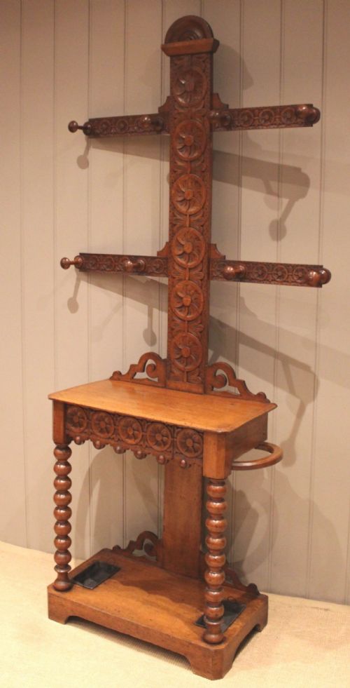 VICTORIAN CARVED OAK HALL STAND - ADDITIONAL PHOTO 8