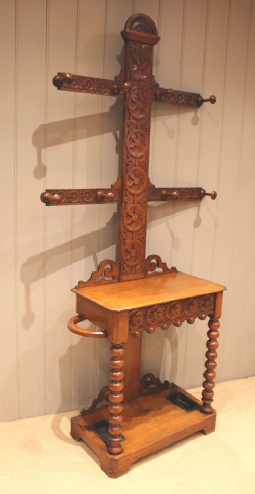 VICTORIAN CARVED OAK HALL STAND - ADDITIONAL PHOTO 9
