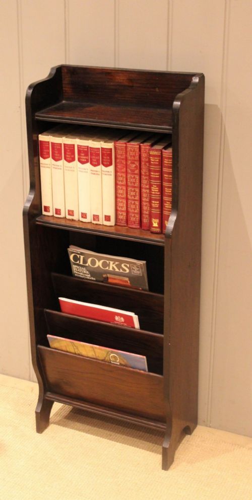 Small Oak Open Bookcase with a Magazine Rack