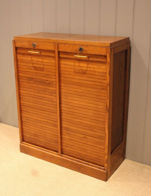 French Oak Double Tambour Front Filing Cabinet