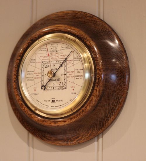 Edwardian Oak Aneroid Barometer