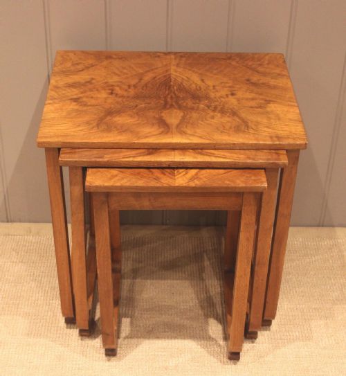 Art Deco Figure Walnut Nest of Three Tables